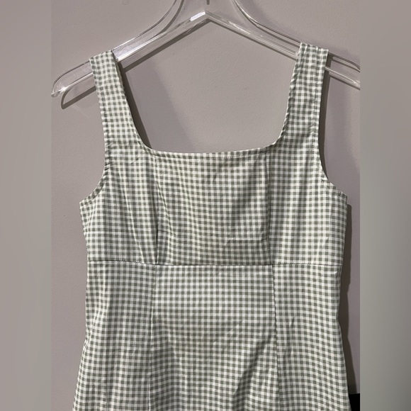 Lulus Happy Chance Sage Green Gingham Square Neck Mini Dress Size Small - Picture 5 of 10